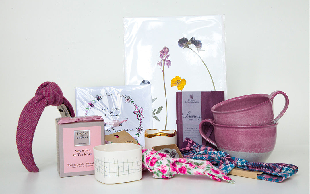 Gifts for her, for her, pink, mugs, headbands, candles, friendship bracelets, art prints