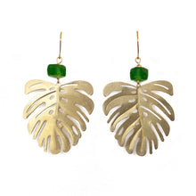 Green Krobo Bead Monstera Leaf Earrings