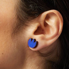 Tulip Handpainted Wooden Studs in Blue Wood
