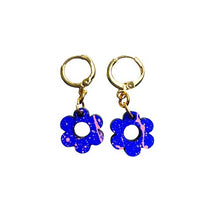 Daisy Mini Hoops in Blue wood with Pink Spatters