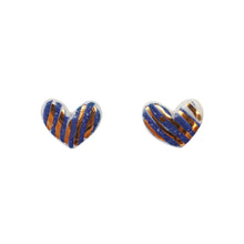 Ceramic Heart Earrings - Blue & Gold
