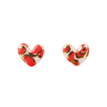 Ceramic Heart Earrings - Red & Gold