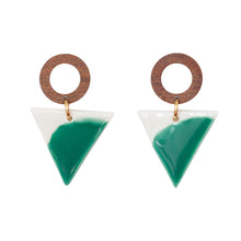 Triangular Wood Drop Earrings - Deep Green