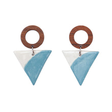 Triangular Wood Drop Earrings - Sky Blue