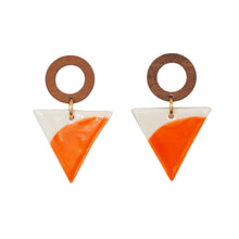 Triangular Wood Drop Earrings - Fire Opal