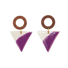 Triangular Wood Drop Earrings - Amethyst