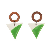 Triangular Wood Drop Earrings - Lime Green