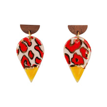 Raindrop Wood Earrings - Red & Canary Yellow