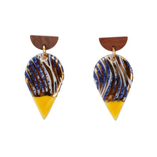 Raindrop Wood Earrings - Blue & Canary Yellow
