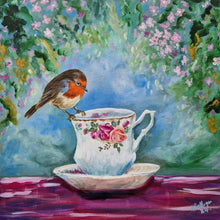 Robins appear..... perched on a Country Roses teacup