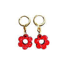 Daisy Mini Hoops in Red wood with Pink Spatters