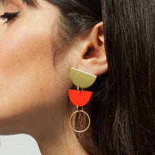 Jenny Earrings in Red Lasercut Wood and Brass