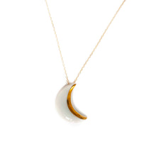White and Gold Large Crescent Moon Necklace