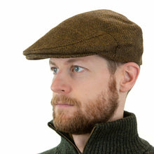 Irish Tweed Cap Beige Dark Brown Herringbone