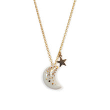 White and Gold Speckled Moon with Star Necklace