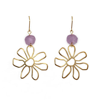 Purple Krobo Bead Flower Earrings