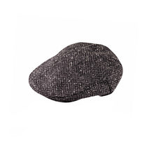 Irish Tweed Cap Charcoal Black Herringbone Donegal