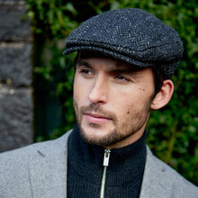 Irish Tweed Cap Charcoal Black Herringbone Donegal