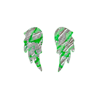 Wings of Desire sgraffito Earrings in Silver/ Jade