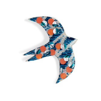 Éan Textile Brooch in teal/coral/sea blue/silver