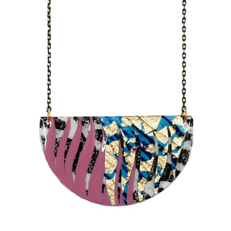 Bláth Batik Necklace in charcoal/deep-rose/gold/blue