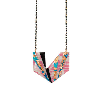 Ezrine Batik Textile Necklace in pink/rose-gold/blue/black