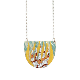 Peitil Batik Textile Necklace in flint blue/gorse/umber/silver