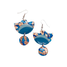 Tonn Sgraffito Textile Earrings in turquoise/blues/rose-gold