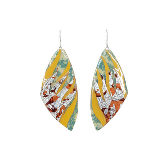 Peitil Batik Textile Earrings in flint-blue/gorse/umber/silver