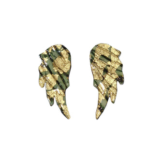 Gold/ Green Wings of Desire sgraffito Earrings