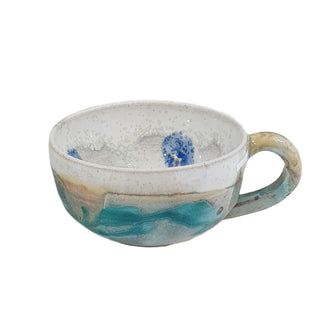 Turquoise & Cream Ceramic Cappuccino Mug