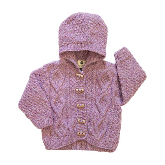 ‘Baby Love’ Hand Knit Hoodie Cardigan - Pink Tweed