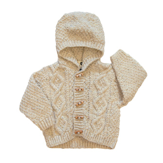 ‘Baby Love’ Hand Knit Hoodie Cardigan - Ecru tweed