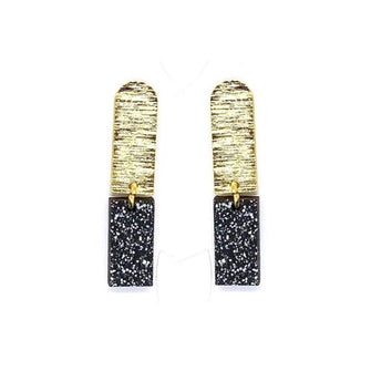 Chrissy Earrings in Brass and Black Spattered Wood