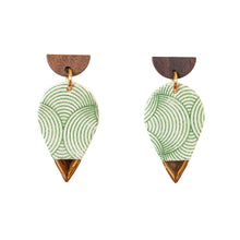 Raindrop Ceramic Earrings - Green Spiral
