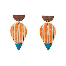 Raindrop Ceramic Earrings - Striped Orange with Blue