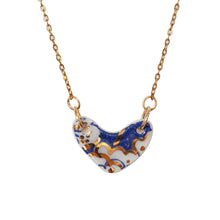 Mini Heart Necklace - Blue Japanese Print