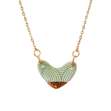 Mini Heart Necklace - Green Spiral