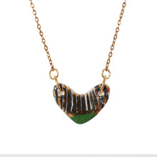 Mini Heart Necklace - Wavy Black with Green