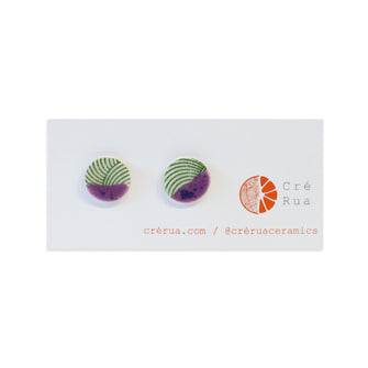 Mini Stud - Greenswirl Print & Anemone Purple