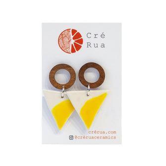 Triangular Wood Drop Earrings - Yellow & Black Geo