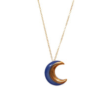 Blue and Gold Crescent Moon Necklace