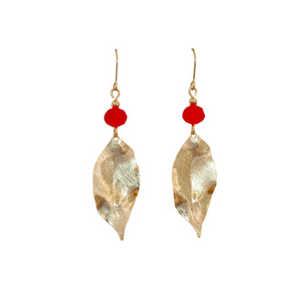 Red Krobo Brass Leaf Earrings