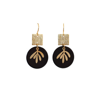 Black & Gold Fern Disc Earrings