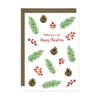 Happy Christmas Pine Cones & Berries