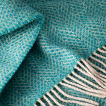 Cashmere Throw Green Aqua Herringbone