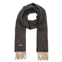 Irish Cashmere Merino Scarf Cream and Dark Grey Herringbone