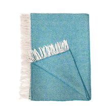 Cashmere Throw Green Aqua Herringbone