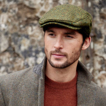 Irish Tweed Cap Moss Green Herringbone Donegal