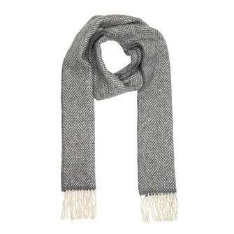 Irish Cashmere Merino Scarf Grey Herringbone